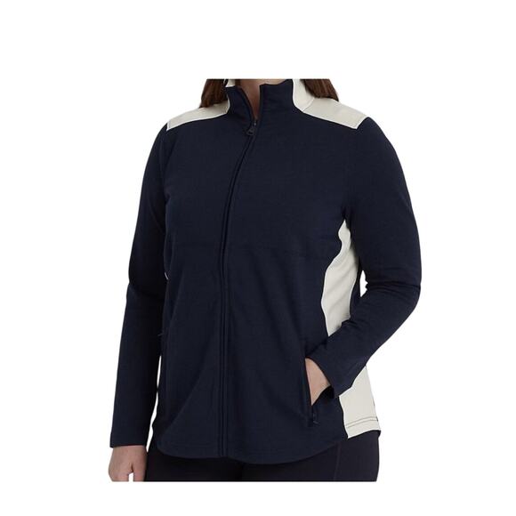 Lauren Ralph Lauren Zip Jacket Pockets Blue/Cream active Athleisure Women’s 2X - Picture 3 of 9